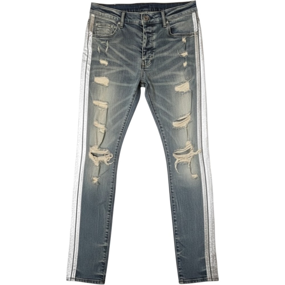Amiri Distressed Jeans Light Indigo Silver Glitter Side Stripe 33